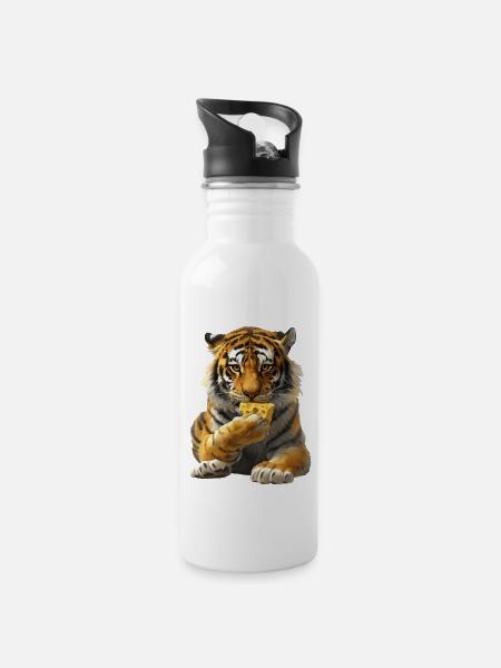 Tiger - Water bottle with straw - white