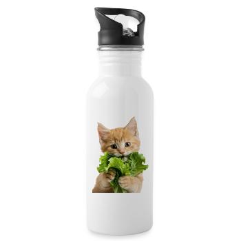 Katze - Trinkflasche mit integriertem Trinkhalm - Weiß - Rechts