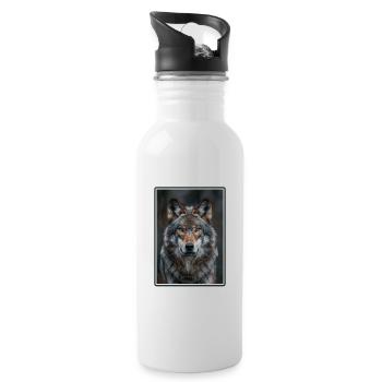 Wölfe Wolf - Trinkflasche mit integriertem Trinkhalm - Weiß - Rechts