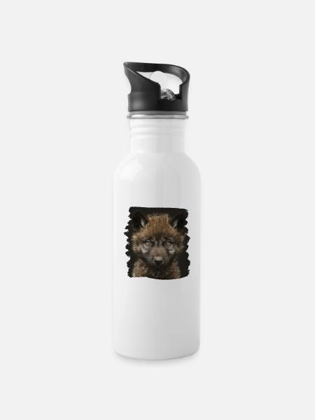 Wölfe Wolf - Trinkflasche mit integriertem Trinkhalm - Weiß