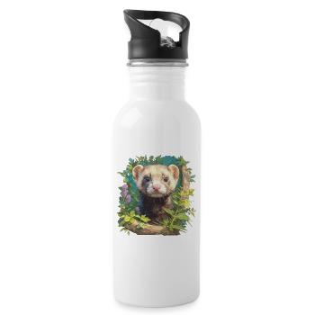 Ferret Frettchen - Trinkflasche mit integriertem Trinkhalm - Weiß - Rechts
