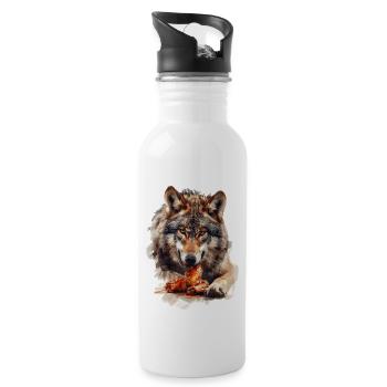 Wolf - Trinkflasche mit integriertem Trinkhalm - Weiß - Rechts
