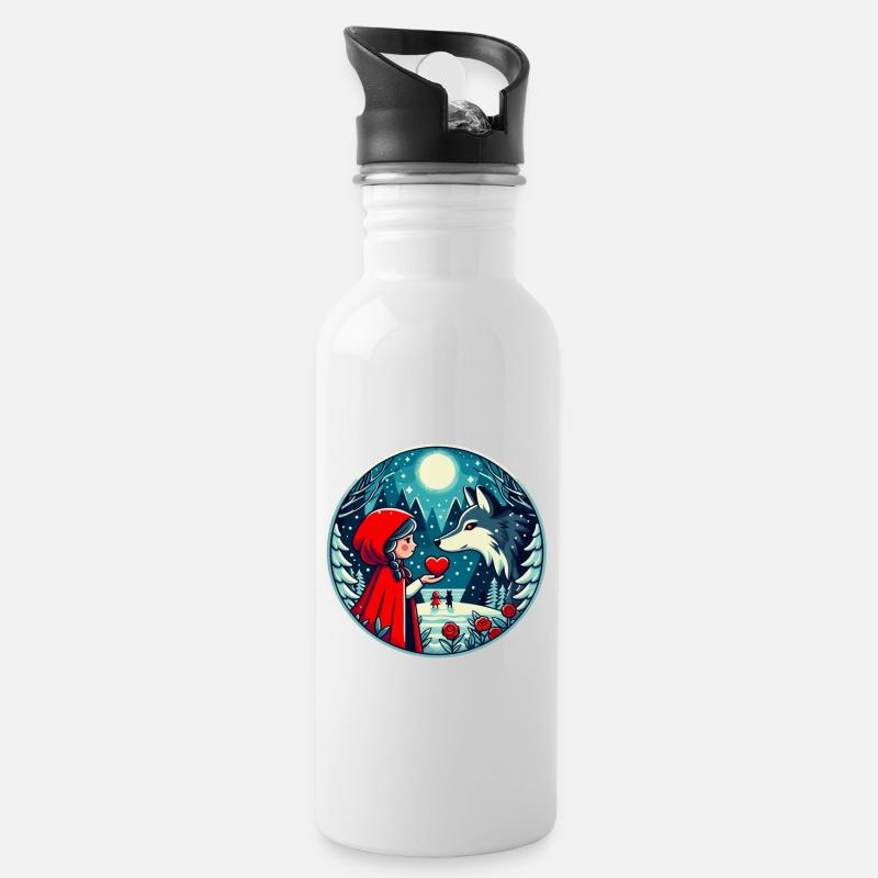 Märchen Rotkäppchen Wolf Kinder Niedlich Fantasie - Trinkflasche mit integriertem Trinkhalm - Weiß