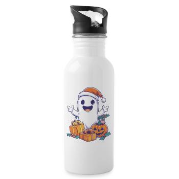 Halloween Geschenk Geist mit Weihnachtsmütze Deko - Trinkflasche mit integriertem Trinkhalm - Weiß - Rechts