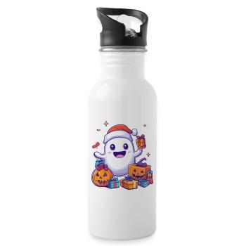 Halloween Gift Ghost with Christmas Hat Decoration - Water bottle with straw - white - Right