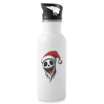 Halloween Geschenk Geist mit Weihnachtsmütze Deko - Trinkflasche mit integriertem Trinkhalm - Weiß - Rechts
