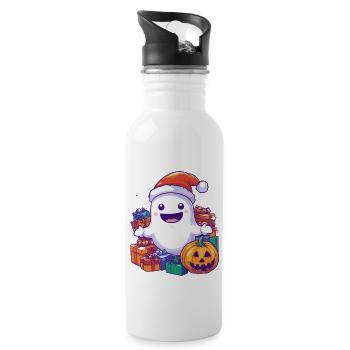 Halloween Gift Ghost with Christmas Hat Decoration - Water bottle with straw - white - Right