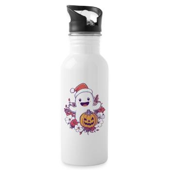 Halloween Geschenk Geist mit Weihnachtsmütze Deko - Trinkflasche mit integriertem Trinkhalm - Weiß - Rechts
