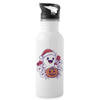Halloween Gift Ghost with Christmas Hat Decoration - Water bottle with straw - white - Right