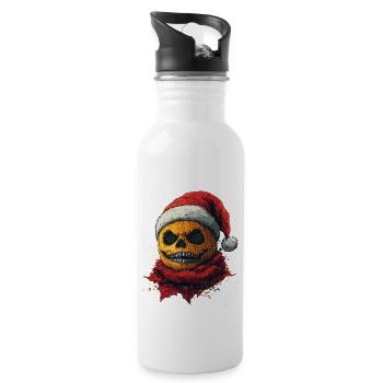 Halloween Geschenk Kürbis mit Weihnachtsmütze Deko - Trinkflasche mit integriertem Trinkhalm - Weiß - Rechts
