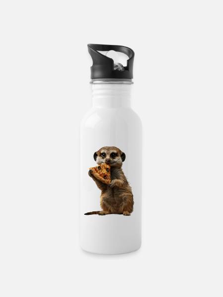 Erdmännchen - Trinkflasche mit integriertem Trinkhalm - Weiß