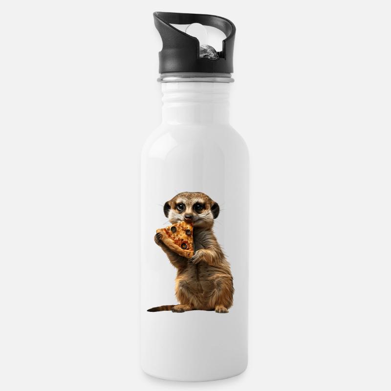 Erdmännchen - Trinkflasche mit integriertem Trinkhalm - Weiß