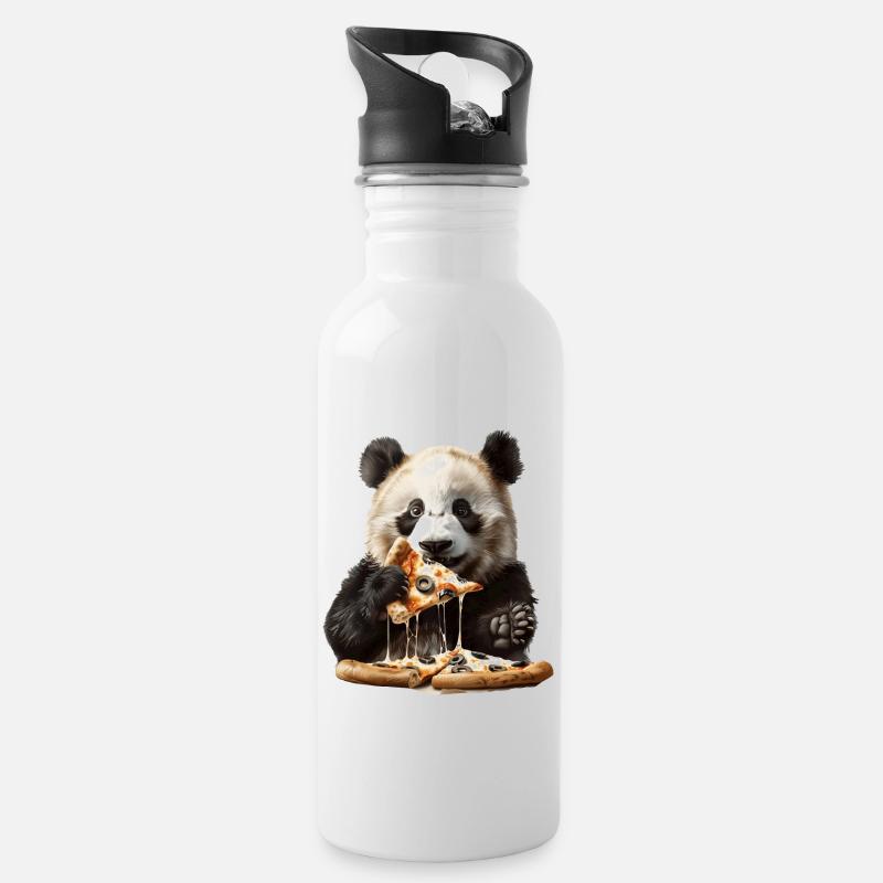 Panda - Water bottle with straw - white