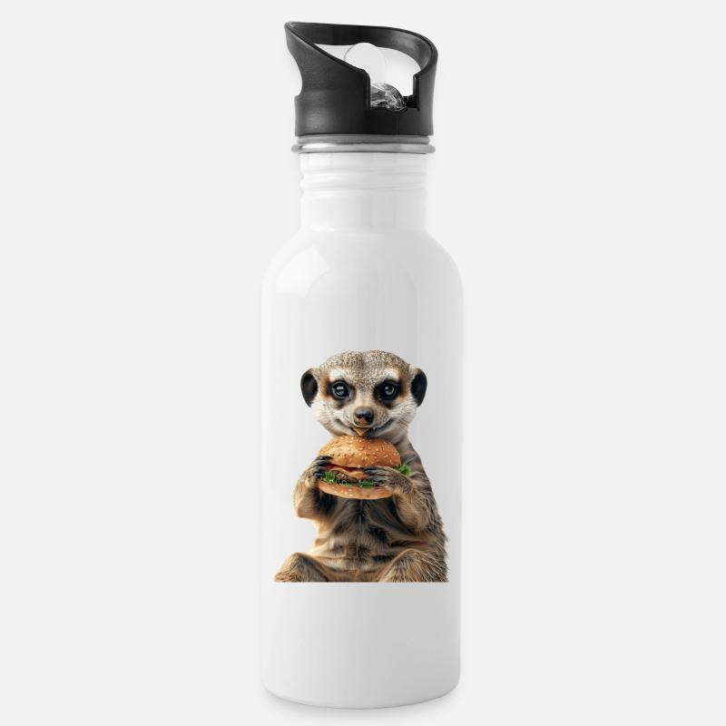 Erdmännchen - Trinkflasche mit integriertem Trinkhalm - Weiß