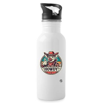 Western Parody Cowboy Pig Howdy - Water bottle with straw - white - Right