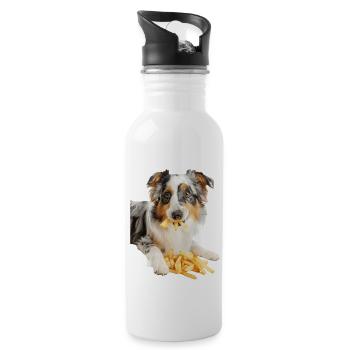 Australischer Schäferhund - Trinkflasche mit integriertem Trinkhalm - Weiß - Rechts