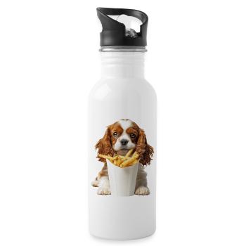 Cavalier King Spaniel - Trinkflasche mit integriertem Trinkhalm - Weiß - Rechts