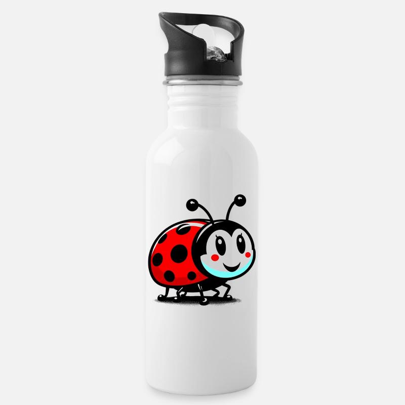 Marienkäfer - Trinkflasche mit integriertem Trinkhalm - Weiß