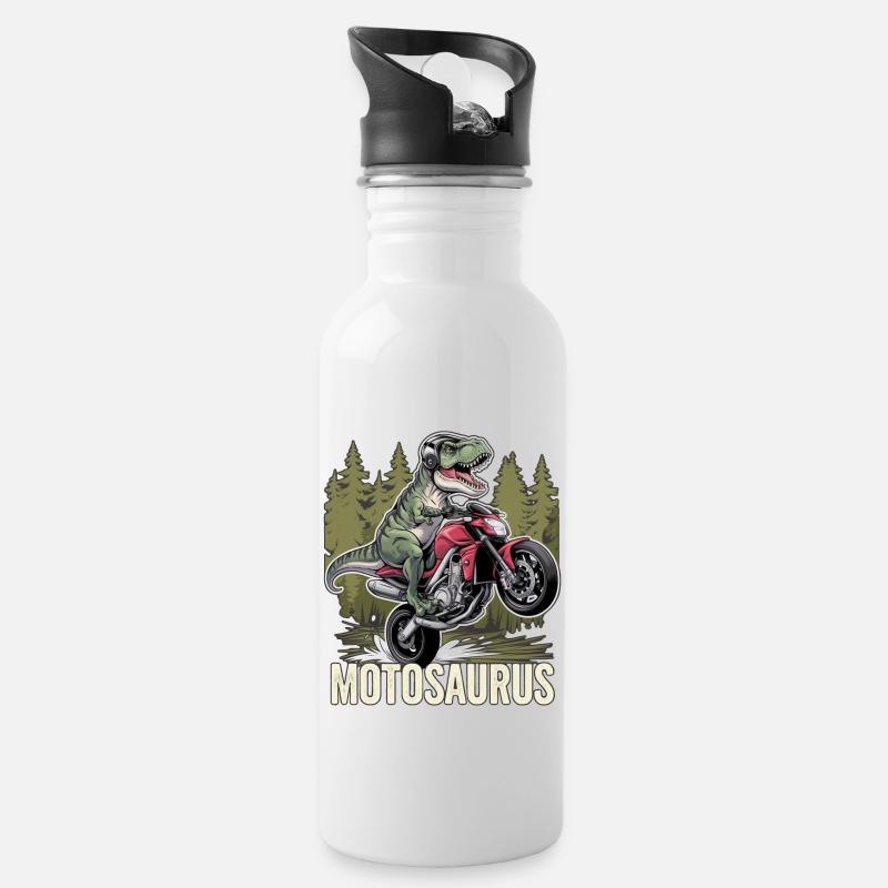 motosaurus - dinosaure et moto - Gourde avec paille intégrée - blanc