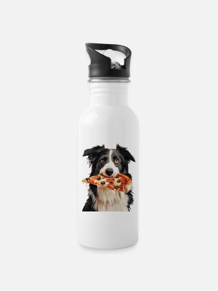 Border Collie - Trinkflasche mit integriertem Trinkhalm - Weiß