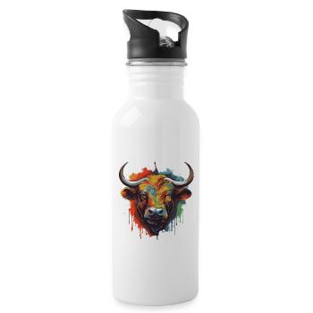 Bull Head Portrait Animal Taurus Pop Art - Water bottle with straw - white - Right
