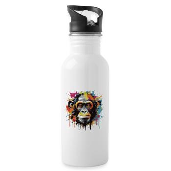Monkey Head Portrait Pop Art - Water bottle with straw - white - Right