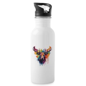 Moose Head Portrait Pop Art - Water bottle with straw - white - Right