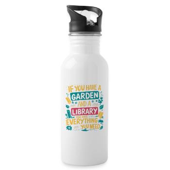 Garten und Bücher – das wahre Glück - Trinkflasche mit integriertem Trinkhalm - Weiß - Rechts