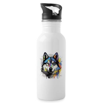 Portrait de tête de chien husky Pop Art - Gourde avec paille intégrée - blanc - Droite