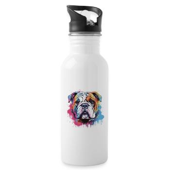 Bulldog Dog Head Portrait Pop Art - Water bottle with straw - white - Right