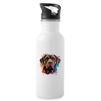 Mastiff Dog Head Portrait Pop Art - Water bottle with straw - white - Right