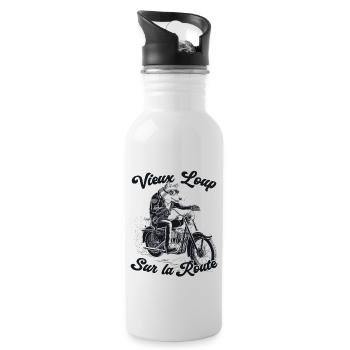 Alter Wolf Biker Auf Der Straße - Biker - Trinkflasche mit integriertem Trinkhalm - Weiß - Rechts