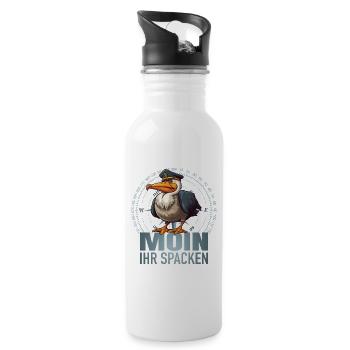 Moin ihr Spacken - Trinkflasche mit integriertem Trinkhalm - Weiß - Rechts