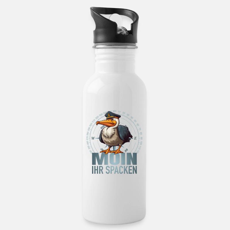 Moin ihr Spacken - Trinkflasche mit integriertem Trinkhalm - Weiß