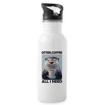 Funny Otter Coffee Zoo Retro Coffee All I Need - Water bottle with straw - white - Right