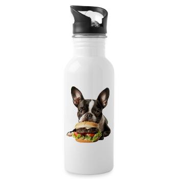Boston Terrier - Trinkflasche mit integriertem Trinkhalm - Weiß - Rechts