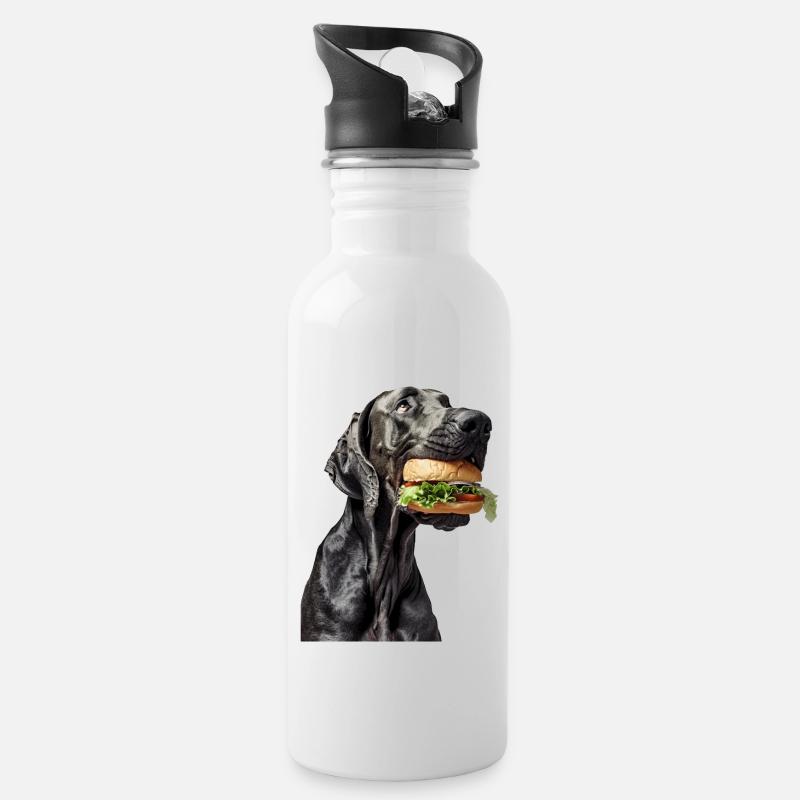 Deutsche Dogge - Trinkflasche mit integriertem Trinkhalm - Weiß