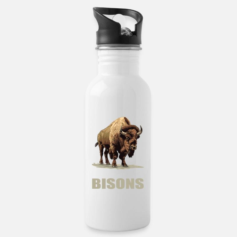 Bisons Bison - Gourde avec paille intégrée - blanc