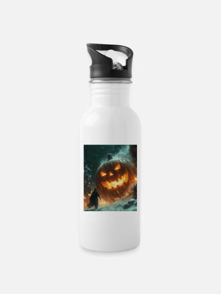 Halloween Geschenk Frauen Kürbis Männer Kinder - Trinkflasche mit integriertem Trinkhalm - Weiß