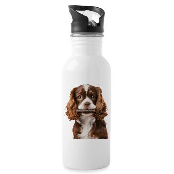 Cavalier King Spaniel - Trinkflasche mit integriertem Trinkhalm - Weiß - Rechts