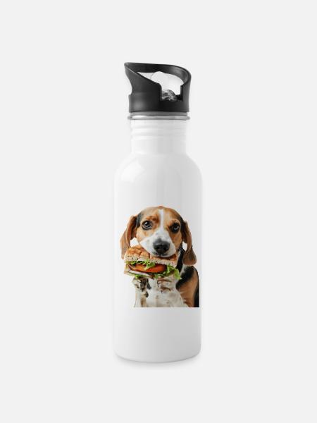 Beagle - Trinkflasche mit integriertem Trinkhalm - Weiß
