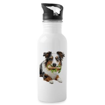 Australischer Schäferhund - Trinkflasche mit integriertem Trinkhalm - Weiß - Rechts