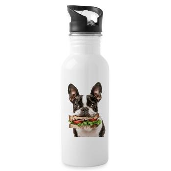Boston Terrier - Trinkflasche mit integriertem Trinkhalm - Weiß - Rechts