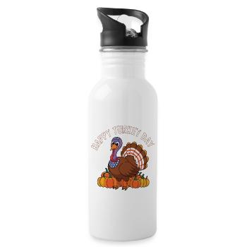 Lustiger Thanksgiving Truthahn - Trinkflasche mit integriertem Trinkhalm - Weiß - Rechts