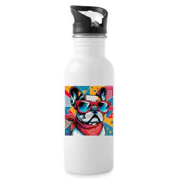 French Bulldog Dog - Water bottle with straw - white - Right