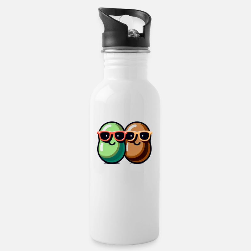 Haricots frais drôle Bean Design - Gourde avec paille intégrée - blanc