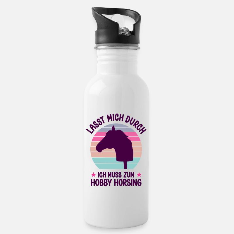 Lass Mich Durch Ich Muss Zum Hobby Horsing Pferd - Trinkflasche mit integriertem Trinkhalm - Weiß