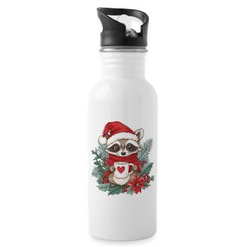 Raccoon Coffee Christmas Women Men Children - Water bottle with straw - white - Right