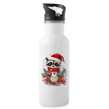 Raccoon Coffee Christmas Women Men Children - Water bottle with straw - white - Right