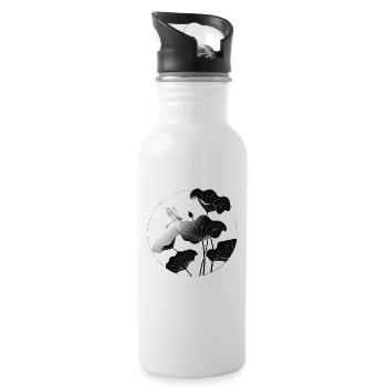 Libelle und Lotusblätter Dragonfly and Lotus - Water bottle with straw - white - Right